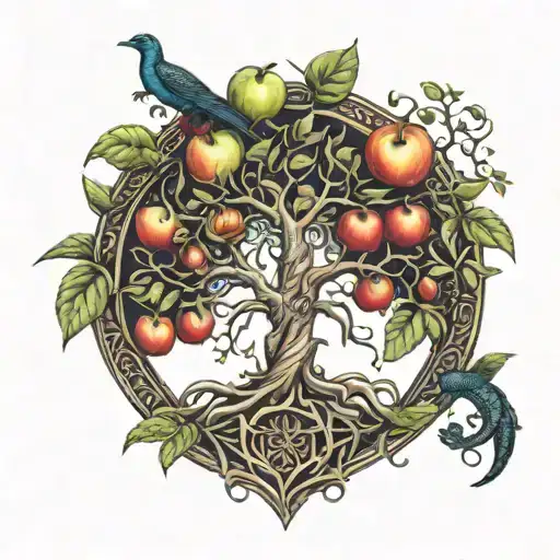 apple tree of life with dark snake tattoo design idea