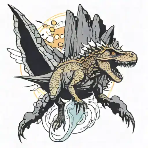 dinosaur volcano erupting tattoo design idea