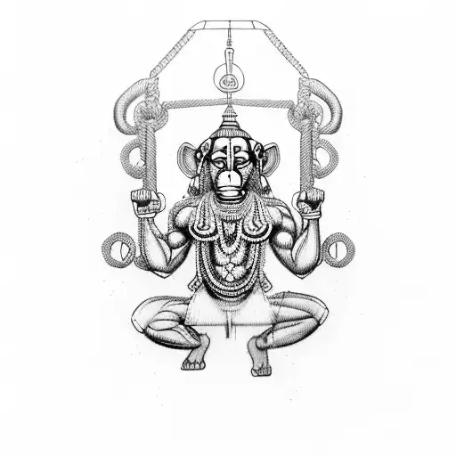 Hanuman lifting weights with binary code forming muscles tattoo design idea