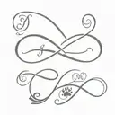 infinity symbol with dog footprint and letters m, a and r tattoo design idea