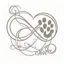 infinity symbol with dog footprint and letters m, a and r tattoo design idea