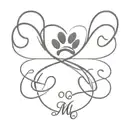 infinity symbol with dog footprint and letters m, a and r tattoo design idea