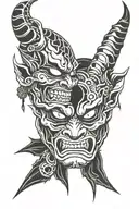 oni mask split in half tattoo design idea