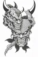 oni mask split in half tattoo design idea