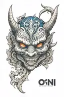 oni mask split in half tattoo design idea