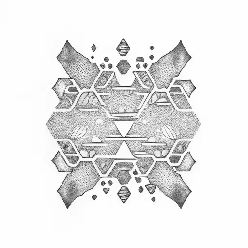 Trippy Honeycomb Sleeve tattoo with Magic mushrooms around it tattoo design idea