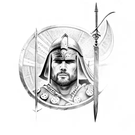 Roman Gladiator with sun rays and gods spear  tattoo design idea