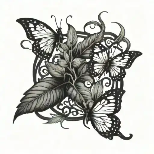 Thick vines and thorns intertwined and butterfly's flying all through it  tattoo design idea