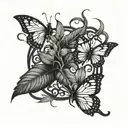 Thick vines and thorns intertwined and butterfly's flying all through it  tattoo design idea