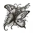 Thick vines and thorns intertwined and butterfly's flying all through it  tattoo design idea