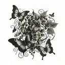 Thick vines and thorns intertwined and butterfly's flying all through it  tattoo design idea