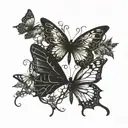 Thick vines and thorns intertwined and butterfly's flying all through it  tattoo design idea
