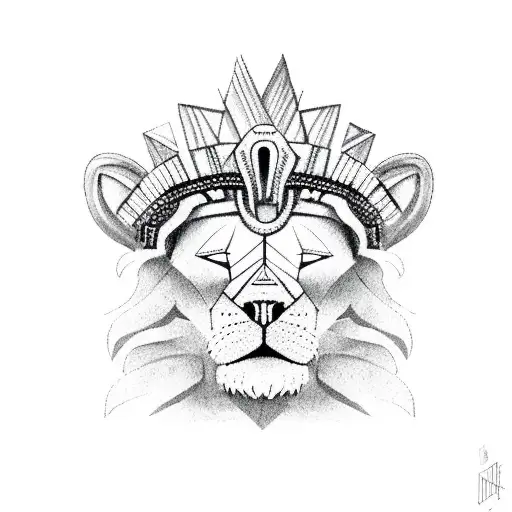 mayan pyramid and kid in a lion headress tattoo design idea