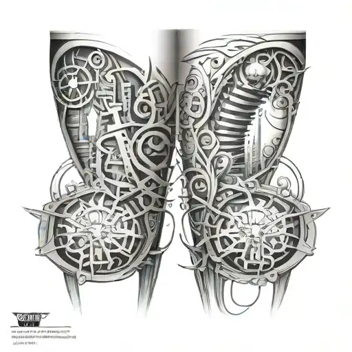  bio mechanical Epcot inspired leg sleeve in black and white  tattoo design idea