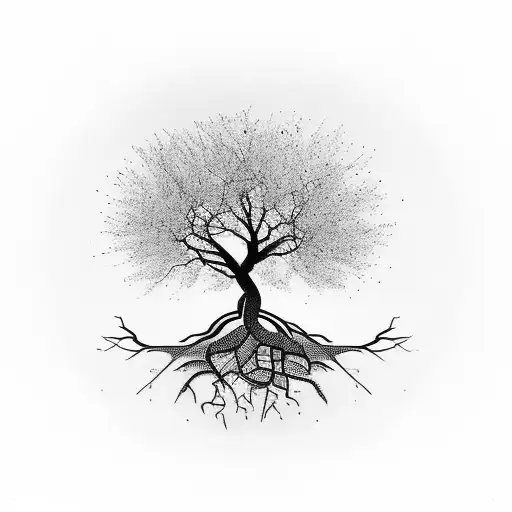 A bare tree with roots forming the numbers 8.31 tattoo design idea