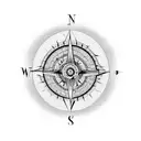 a long compass with beaches mountain and road leading to singularity tattoo design idea
