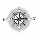 a long compass with beaches mountain and road leading to singularity tattoo design idea