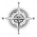 a long compass with beaches mountain and road leading to singularity tattoo design idea