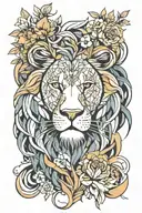 Abstract geometric design incorporating a lion's head with floral elements tattoo design idea