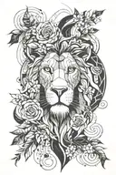 Abstract geometric design incorporating a lion's head with floral elements tattoo design idea