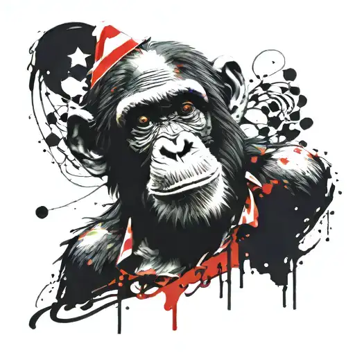 smiling chimpanzee like a clown  tattoo design idea