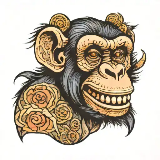 smiling chimpanzee head  tattoo design idea