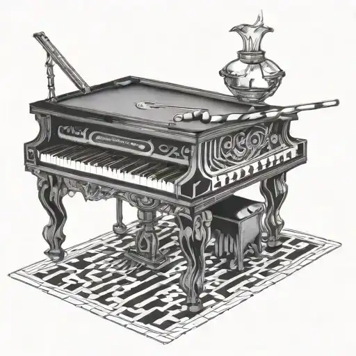 A billiards table with a piano keyboard design incorporated into the background tattoo design idea