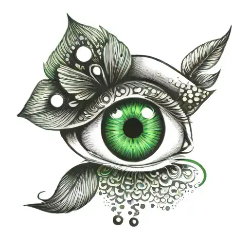 A green eye with billiard balls as the iris tattoo design idea