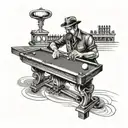 A black and grey portrait of a keyboard musician playing billiards tattoo design idea