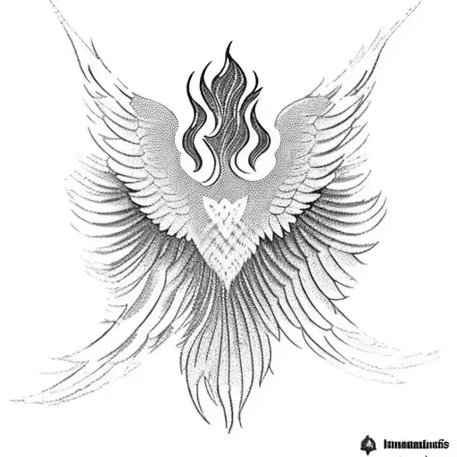 Incorporate a silhouette of a homeland landscape into a phoenix's wings, symbolizing the connection between memories and one's roots tattoo design idea