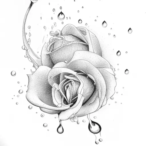 tear drops watering flowers tattoo design idea