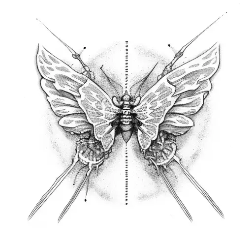 skeleton with butterfly wings tattoo design idea