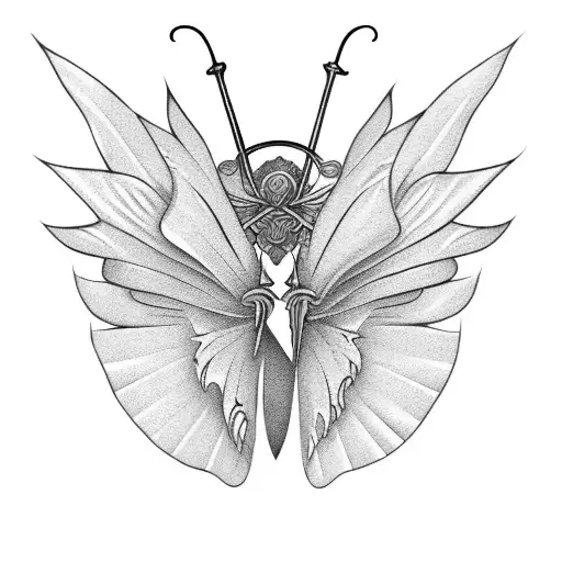 sword with butterfly wings tattoo design idea