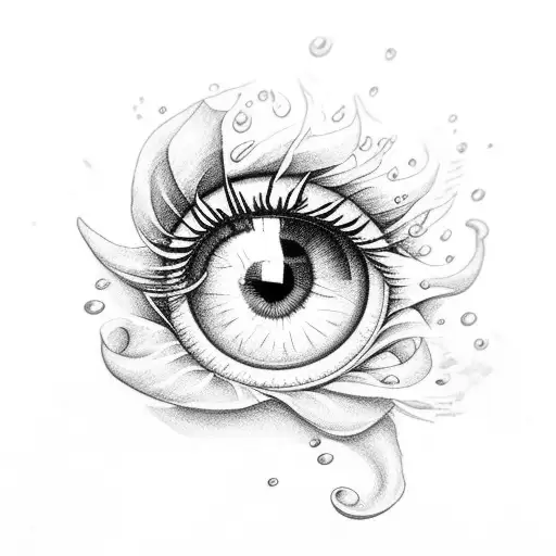 eye with tear drops watering flowers tattoo design idea