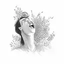 An actor emoting passionately on a theater stage, with a backdrop of vibrant wildflowers tattoo design idea