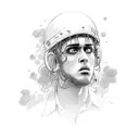 An actor emoting passionately on a theater stage, with a backdrop of vibrant wildflowers tattoo design idea