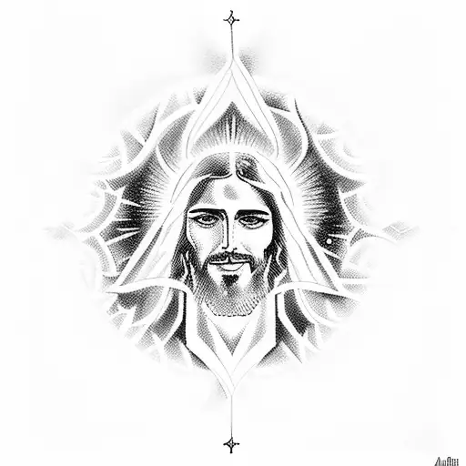 A silhouette of Jesus with musical notes forming a halo around his head tattoo design idea