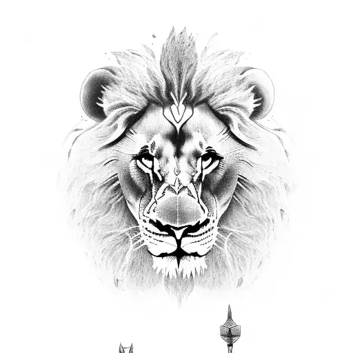 lion with two cubs with the word masterpiece  tattoo design idea