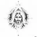 A silhouette of Jesus with musical notes forming a halo around his head tattoo design idea