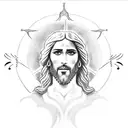 A silhouette of Jesus with musical notes forming a halo around his head tattoo design idea