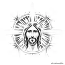 A silhouette of Jesus with musical notes forming a halo around his head tattoo design idea