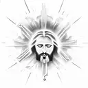 A silhouette of Jesus with musical notes forming a halo around his head tattoo design idea