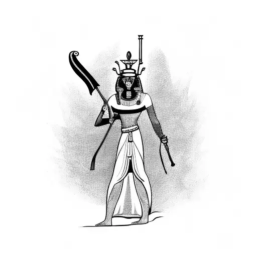 A tattoo of an ancient Egyptian deity wielding a sword tattoo design idea