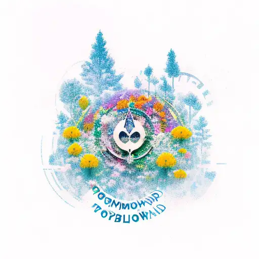 tomorrowland music festival logo with trees and flowers tattoo design idea