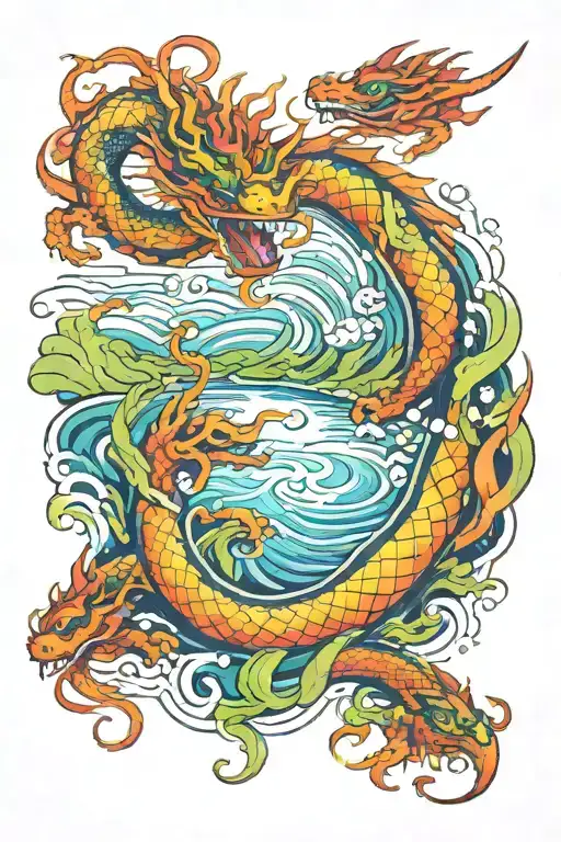A tattoo of a calm colourful river in the shape of a dragon  tattoo design idea