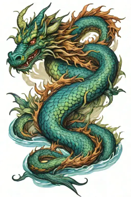 A tattoo of a calm colourful river in the shape of a dragon tattoo design idea