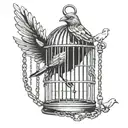 BIRD IN A CAGE WITH CHAINS tattoo design idea