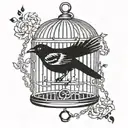 BIRD IN A CAGE WITH CHAINS tattoo design idea
