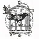 BIRD IN A CAGE WITH CHAINS tattoo design idea