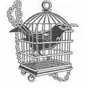 BIRD IN A CAGE WITH CHAINS tattoo design idea